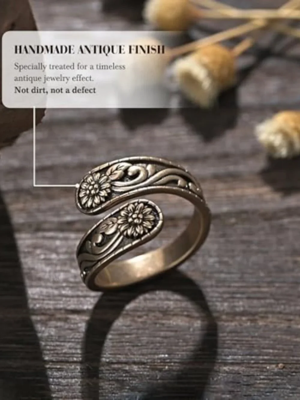 Vintage 18K Sterling Silver Adjustable Spoon Ring | Western Boho Style Jewelry